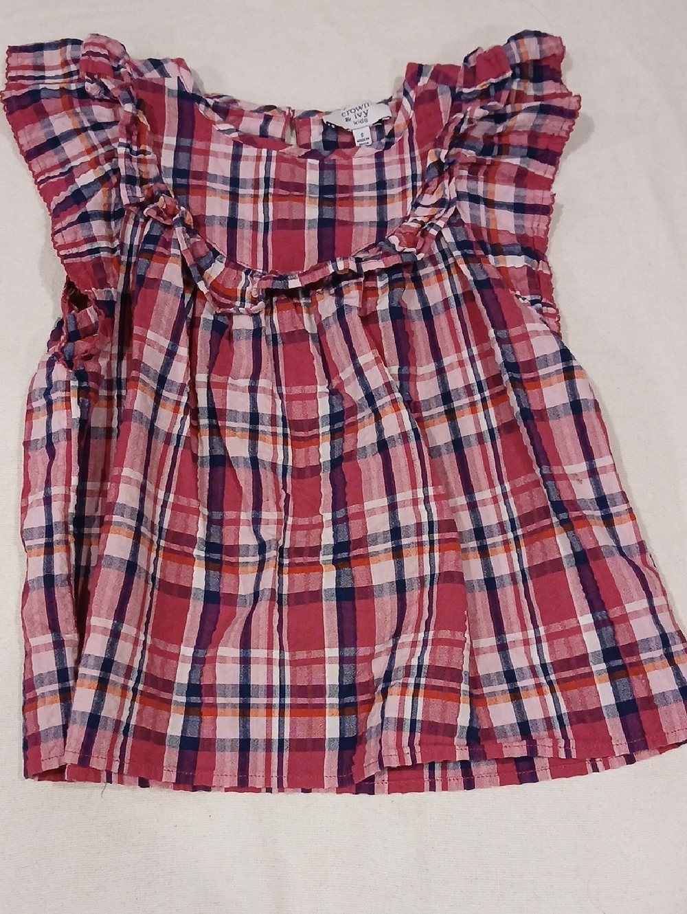crown & ivy Pink Plaid Ruffle Tank Top